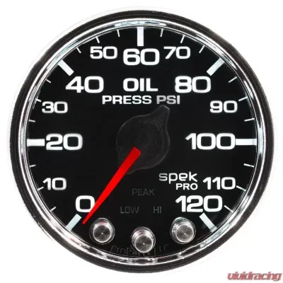AutoMeter GAUGE; OIL PRESS; 2 1/16in.; 120PSI; STEPPER MOTOR W/PEAK/WARN; BLK/CHRM; SPEK - P32531