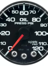 AutoMeter GAUGE; OIL PRESS; 2 1/16in.; 120PSI; STPR MTR W/PK/WRN; BK/BK; SPEK; NO O-RING                                     - P325324 - Image 2