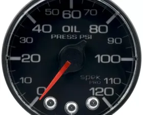 AutoMeter GAUGE; OIL PRESS; 2 1/16in.; 120PSI; STEPPER MOTOR W/PEAK/WARN; BLK/BLK; SPEK