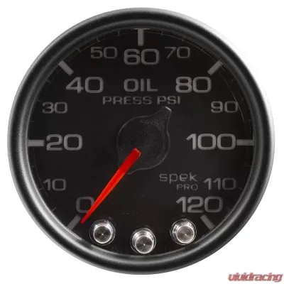 AutoMeter GAUGE; OIL PRESS; 2 1/16in.; 120PSI; STEPPER MOTOR W/PEAK/WARN; BLK/BLK; SPEK - P32532