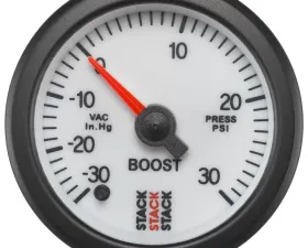 AutoMeter Gauge Boost ProStpr 52mm Wht 30inHg-30psi