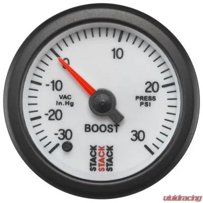 AutoMeter Gauge Boost ProStpr 52mm Wht 30inHg-30psi - ST3362