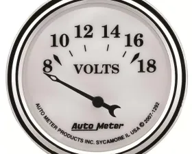 AutoMeter GAUGE; VOLTMETER; 2 1/16in.; 18V; ELEC; OLD TYME WHITE II