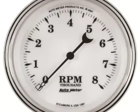 AutoMeter GAUGE; TACHOMETER; 3 3/8in.; 8K RPM; IN-DASH; OLD TYME WHITE II
