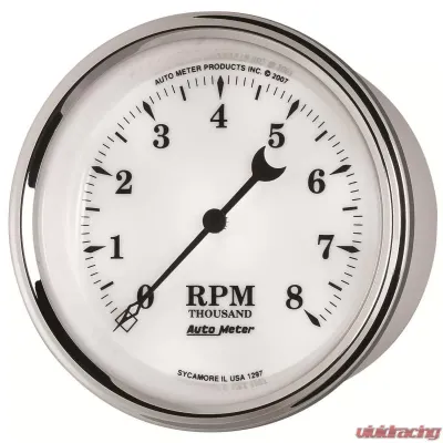 AutoMeter GAUGE; TACHOMETER; 3 3/8in.; 8K RPM; IN-DASH; OLD TYME WHITE II - 1297