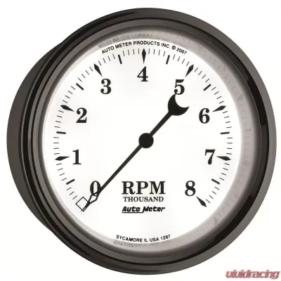 AutoMeter GAUGE; TACHOMETER; 3 3/8in.; 8K RPM; IN-DASH; OLD TYME WHITE II - 1297