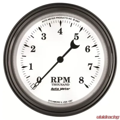AutoMeter GAUGE; TACHOMETER; 3 3/8in.; 8K RPM; IN-DASH; OLD TYME WHITE II - 1297
