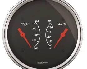 AutoMeter GAUGE; DUAL; WTMP/VOLT; 3 3/8in.; 250deg.F/18V; ELEC; DESIGNER BLACK