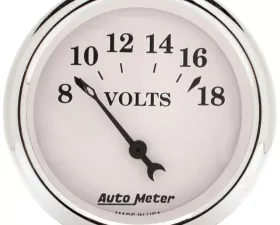 AutoMeter GAUGE; VOLTMETER; 2 1/16in.; 18V; ELEC; OLD TYME WHITE