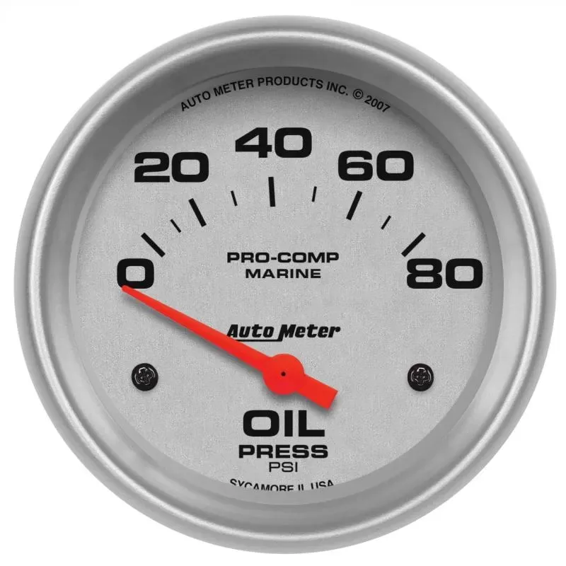 AutoMeter GAUGE; OIL PRESSURE; 2 5/8in.; 80PSI; ELECTRIC; MARINE SILVER - 200747-33