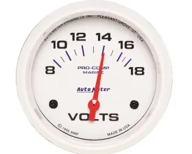 AutoMeter GAUGE; VOLTMETER; 2 5/8in.; 18V; ELECTRIC; MARINE WHITE