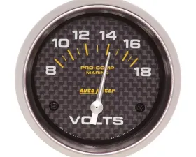 AutoMeter GAUGE; VOLTMETER; 2 5/8in.; 18V; ELECTRIC; MARINE CARBON FIBER