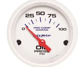 AutoMeter GAUGE; OIL PRESSURE; 2 1/16in.; 100PSI; ELECTRIC; MARINE WHITE