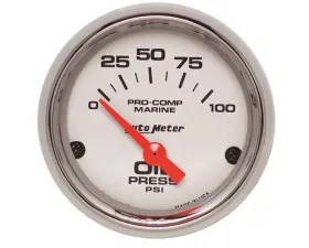 AutoMeter GAUGE; OIL PRESSURE; 2 1/16in.; 100PSI; ELECTRIC; MARINE CHROME
