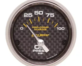 AutoMeter GAUGE; OIL PRESSURE; 2 1/16in.; 100PSI; ELECTRIC; MARINE CARBON FIBER