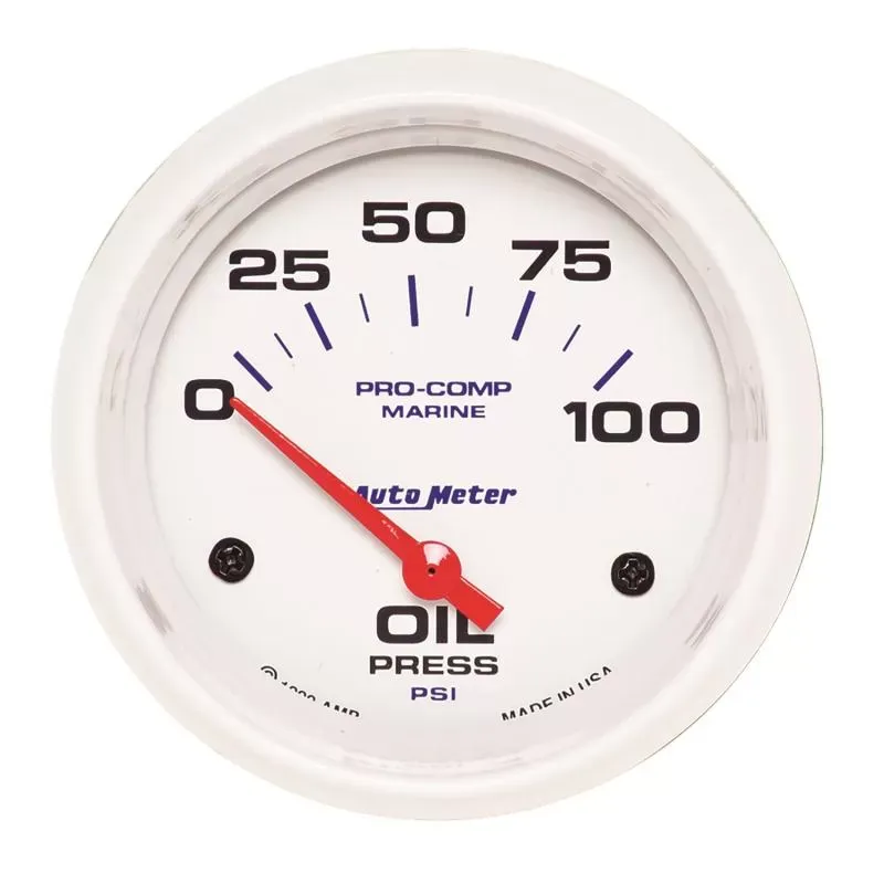 AutoMeter GAUGE; OIL PRESSURE; 2 5/8in.; 100PSI; ELECTRIC; MARINE WHITE - 200759