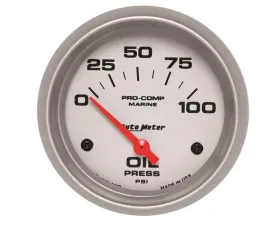 AutoMeter GAUGE; OIL PRESSURE; 2 5/8in.; 100PSI; ELECTRIC; MARINE SILVER