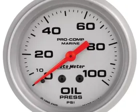 AutoMeter GAUGE; OIL PRESSURE; 2 5/8in.; 100PSI; MECHANICAL; MARINE SILVER