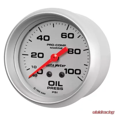 AutoMeter GAUGE; OIL PRESSURE; 2 5/8in.; 100PSI; MECHANICAL; MARINE SILVER - 200777-33
