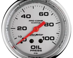 AutoMeter GAUGE; OIL PRESSURE; 2 5/8in.; 100PSI; MECHANICAL; MARINE CHROME