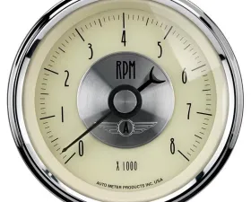 AutoMeter GAUGE; TACHOMETER; 3 3/8in.; 8K RPM; IN-DASH; PRESTIGE ANTQ. IVORY