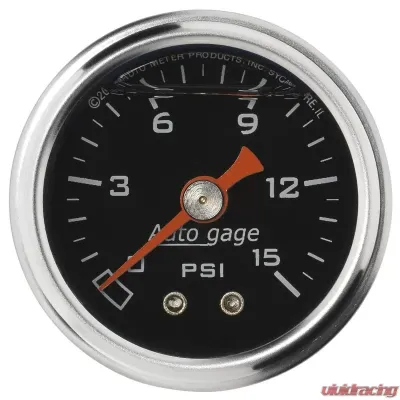 AutoMeter GAUGE; PRESSURE; 1.5in. DIRECT MNT; 15PSI; LIQUID FILLED MECH; BLK; 1/8in. NPTF - 2172