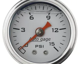 AutoMeter GAUGE; PRESSURE; 1.5in. DIRECT MNT; 15PSI; LIQUID FILLED MECH; WHT; 1/8in. NPTF