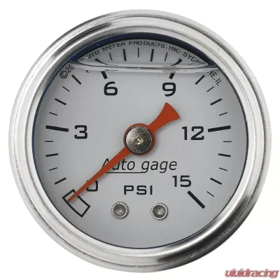 AutoMeter GAUGE; PRESSURE; 1.5in. DIRECT MNT; 15PSI; LIQUID FILLED MECH; WHT; 1/8in. NPTF - 2175