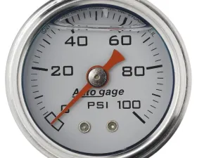 AutoMeter GAUGE; PRESS; 1.5in. DIRECT MNT; 100PSI; LIQUID FILLED MECH; WHT; 1/8in. NPTF MA