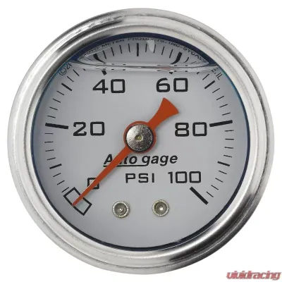 AutoMeter GAUGE; PRESS; 1.5in. DIRECT MNT; 100PSI; LIQUID FILLED MECH; WHT; 1/8in. NPTF MA - 2177