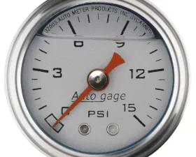 AutoMeter GAUGE; PRESS; 1.5in. DIRECT MNT; 15PSI; LIQUID FILLED MECH; SLVR; 1/8in. NPTF MA
