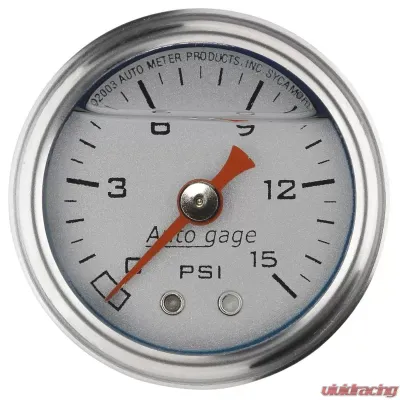 AutoMeter GAUGE; PRESS; 1.5in. DIRECT MNT; 15PSI; LIQUID FILLED MECH; SLVR; 1/8in. NPTF MA - 2178