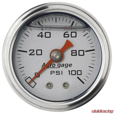 AutoMeter GAUGE; PRESS; 1.5in. DIRECT MNT; 100PSI; LIQUID FILLED MECH; SLVR; 1/8in. NPTF M - 2180