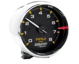 AutoMeter GAUGE; TACH; 3 3/4in.; 8K RPM; PEDESTAL; BLK DIAL CHROME CASE; AUTOGAGE
