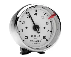AutoMeter GAUGE; TACH; 3 3/4in.; 8K RPM; PEDESTAL; WHT DIAL CHROME CASE; AUTOGAGE