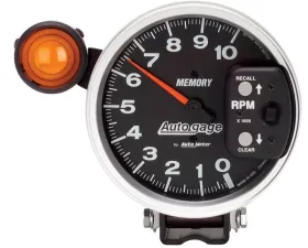 AutoMeter GAUGE; TACH; 5in.; 10K RPM; PEDESTAL W/EXT. SHIFT-LITE/MEM; BLACK; AUTO GAGE
