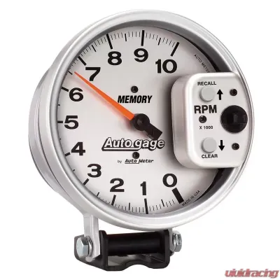 AutoMeter GAUGE; TACHOMETER; 5in.; 10K RPM; PEDESTAL W/PEAK MEMORY; SILVER; AUTO GAGE - 233907