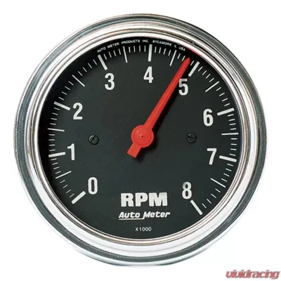 AutoMeter GAUGE; TACHOMETER; 3 3/8in.; 8K RPM; IN-DASH; TRADITIONAL CHROME - 2499