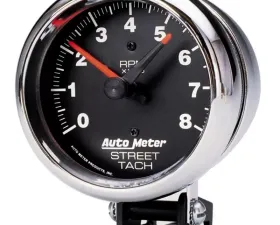 AutoMeter GAUGE; TACHOMETER; 3 3/4in.; 8K RPM; PEDESTAL W/RED LINE; TRADITIONAL CHROME