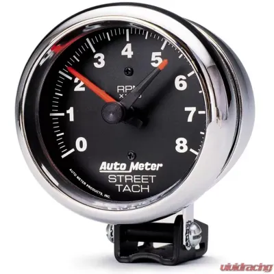 AutoMeter GAUGE; TACHOMETER; 3 3/4in.; 8K RPM; PEDESTAL W/RED LINE; TRADITIONAL CHROME - 2895