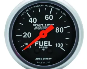 AutoMeter GAUGE; FUEL PRESSURE; 2 1/16in.; 100PSI; MECHANICAL; SPORT-COMP