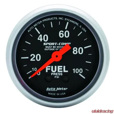 AutoMeter GAUGE; FUEL PRESSURE; 2 1/16in.; 100PSI; MECHANICAL; SPORT-COMP - 3312