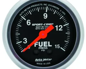 AutoMeter GAUGE; FUEL PRESSURE; 2 1/16in.; 15PSI; MECHANICAL W/ISOLATOR; SPORT-COMP
