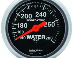 AutoMeter GAUGE; WATER TEMP; 2 1/16in.; 140-280deg.F; MECHANICAL; SPORT-COMP