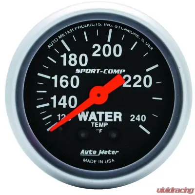 AutoMeter GAUGE; WATER TEMP; 2 1/16in.; 120-240deg.F; MECHANICAL; 12FT.; SPORT-COMP - 3333