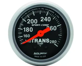 AutoMeter GAUGE; TRANS TEMP; 2 1/16in.; 140-280deg.F; MECHANICAL; 8FT.; SPORT-COMP