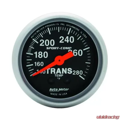 AutoMeter GAUGE; TRANS TEMP; 2 1/16in.; 140-280deg.F; MECHANICAL; 8FT.; SPORT-COMP - 3351
