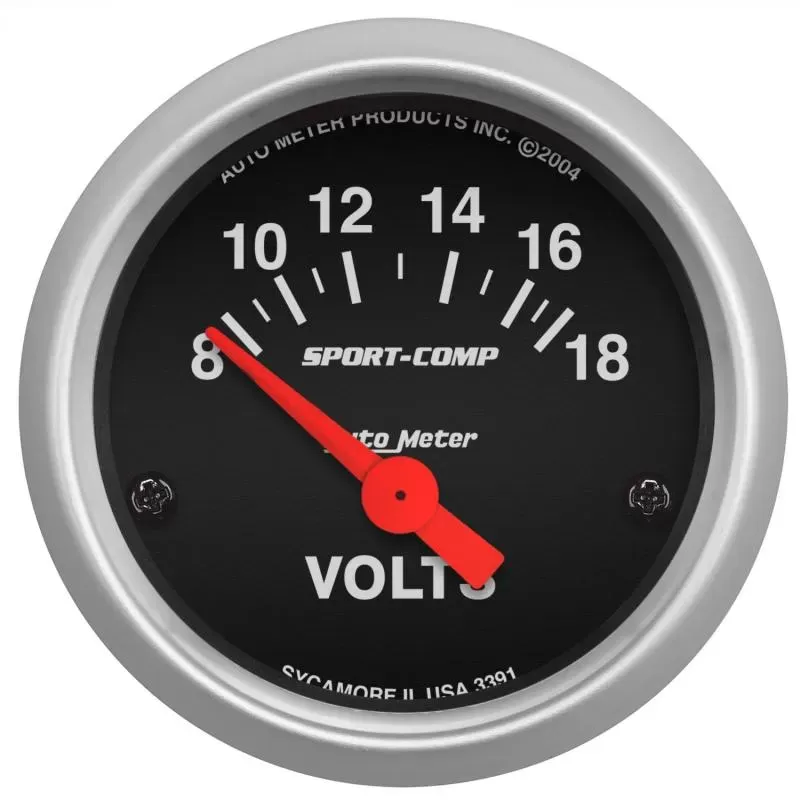 AutoMeter GAUGE; VOLTMETER; 2 1/16in.; 18V; ELEC; SPORT-COMP - 3391