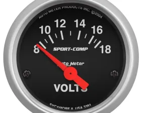 AutoMeter GAUGE; VOLTMETER; 2 1/16in.; 18V; ELEC; SPORT-COMP