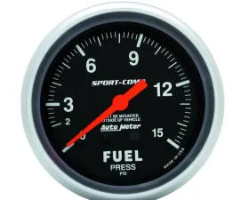AutoMeter GAUGE; FUEL PRESSURE; 2 5/8in.; 15PSI; MECHANICAL; SPORT-COMP